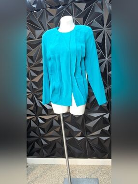 Argenti Teal Pleated Front Long Sleeve Top